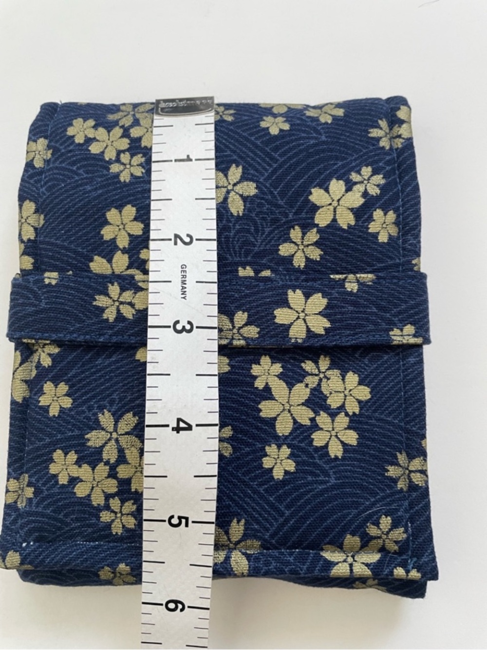Blue gold sakura flower japanese fabric fountain pen pouch case new - Picture 3 of 7